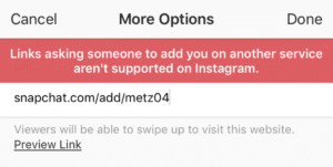A Snapshot Of Instagram Does Not Allow You To Link To Snapchat.Com