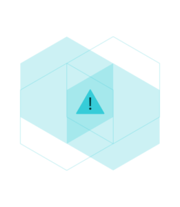 Two hexagons of varying shades of blue overlap with a solid blue triangle in the center. This triangle has a dark exclamation point in the center to show an alert.