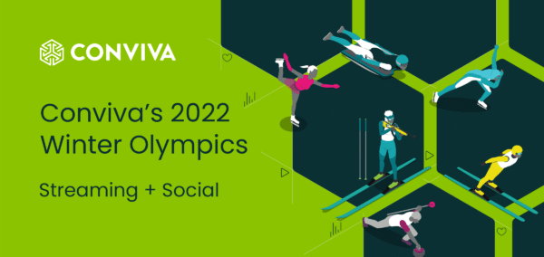 Conviva's 2022 Winter Olympics, colorful figures with blue hexagons